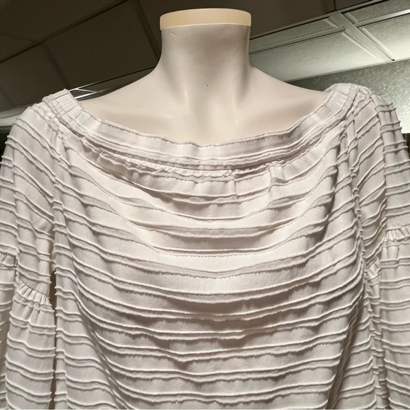 BCBG Maxazria Top Womens M White EAVAN Off-the-Shoulder Silk Blend Bell Sleeve - Picture 7 of 11